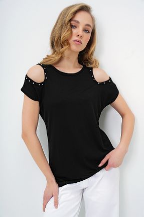 تیشرت مشکی زنانه Relaxed Trend Alaçatı Stili - کد 903472114