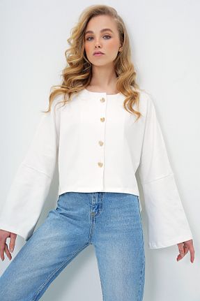 رویه سفید زنانه پنبه - الاستین Trend Alaçatı Stili - کد 903472132