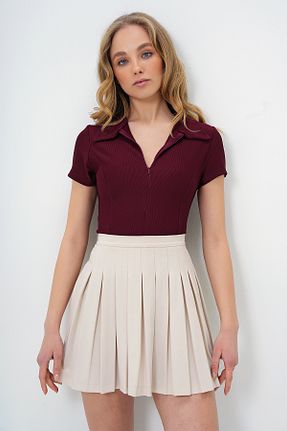 بلوز زرشکی زنانه ساده Trend Alaçatı Stili - کد 903022137