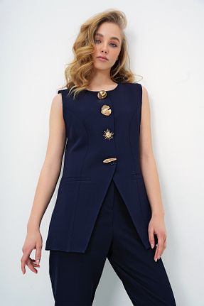 جلیقه سرمه ای زنانه Fitted Trend Alaçatı Stili - کد 903022338