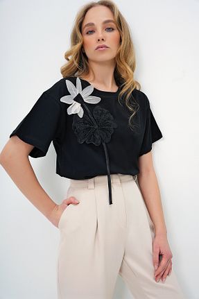 تیشرت مشکی زنانه رگولار Trend Alaçatı Stili - کد 903472156