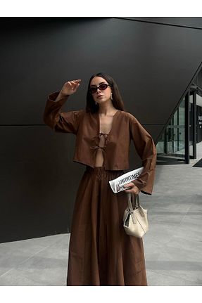 بلوز قهوه ای زنانه ساده minaaise - کد 904921317