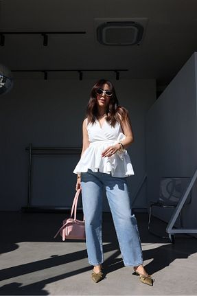 شلوار جین متالیک زنانه پاچه ساده Özge Özgenç - کد 904958131