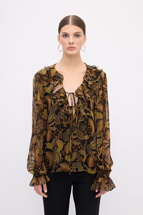 بلوز قهوه ای زنانه گلدار adL - کد 906406728