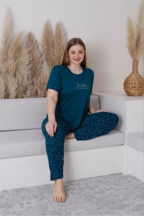 ست لباس راحتی سایز بزرگ سبز زنانه طرح دار Temporium - کد 905026472