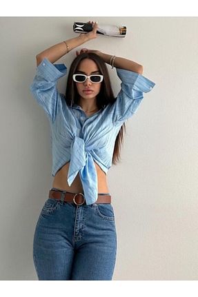 پیراهن آبی زنانه اورسایز MORBEYAZ - کد 905106238