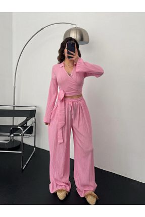 ست بالاتنه و پائین تنه صورتی زنانه بافتنی Genel Markalar - کد 905147676