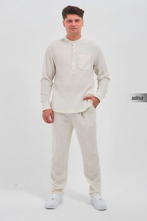 ست بالاتنه و پائین تنه سفید مردانه بافتنی ASİLNUR - کد 892588300