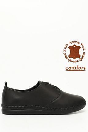کفش کژوال مشکی زنانه چرم خالص GÖNDERİ(R) - کد 808620296