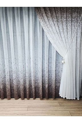 پرده توری قهوه ای ریل دار farbateks - کد 810044358