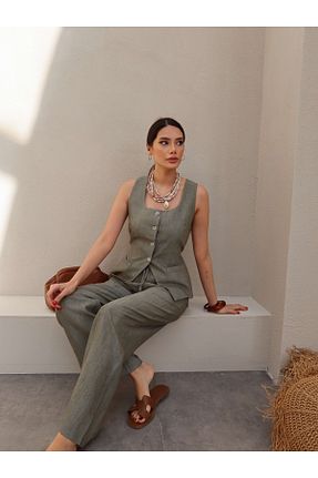 ست بالاتنه و پائین تنه خاکی زنانه بافتنی ESRAHELVACI - کد 905273497