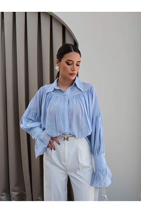 پیراهن آبی زنانه اورسایز ESRAHELVACI - کد 905269997