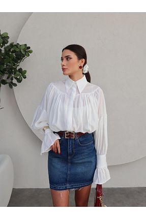 پیراهن سفید زنانه اورسایز ESRAHELVACI - کد 905269998
