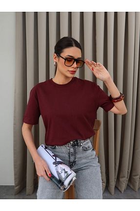 تیشرت زرشکی زنانه Relaxed ESRAHELVACI - کد 905274185
