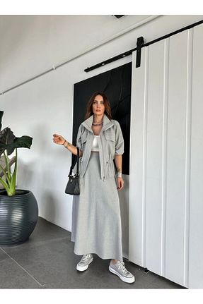 ست بالاتنه و پائین تنه طوسی زنانه بافتنی QİMYA BUTİK - کد 905284249