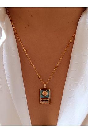 گردنبند جواهر آبی زنانه روکش طلا banunun takı tasarımı - کد 905286513