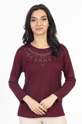 بلوز زرشکی زنانه ساده Mutlu City - کد 799909332