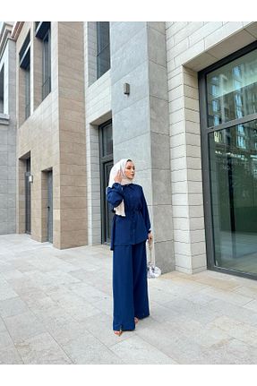 ست بالاتنه و پائین تنه حجاب سرمه ای زنانه اورسایز JaMolls - کد 905329300