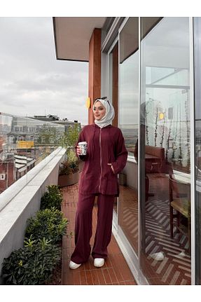 ست بالاتنه و پائین تنه حجاب زرشکی زنانه بافت Molly Nelly - کد 905339017