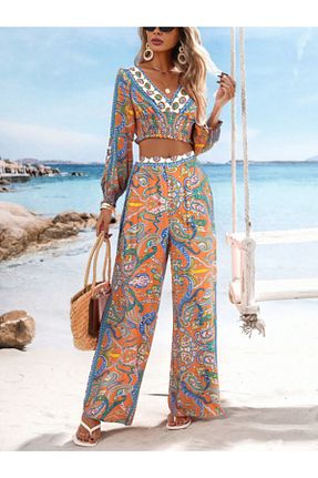 ست بالاتنه و پائین تنه نارنجی زنانه بافتنی FASHION COCKTAIL - کد 738647509