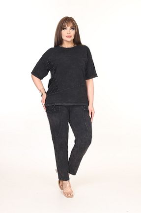 ست بالاتنه و پائین تنه سایز بزرگ مشکی زنانه بافتنی özle fashion - کد 906419843