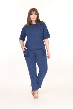 ست بالاتنه و پائین تنه سایز بزرگ سرمه ای زنانه بافتنی özle fashion - کد 906419832