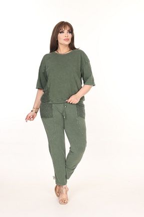 ست بالاتنه و پائین تنه سایز بزرگ خاکی زنانه بافتنی özle fashion - کد 906419847