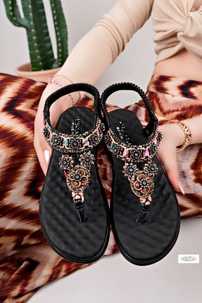 صندل مشکی زنانه پاشنه تخت Demashoes - کد 905388246