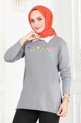 تونیک حجاب طوسی زنانه پنبه ای Aşkın fashion - کد 917687571