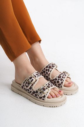 دمپائی بژ زنانه چرم مصنوعی SH SİLVER MODA - کد 917381505