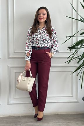 شلوار زرشکی زنانه بافتنی Yağmur Butik - کد 905507809