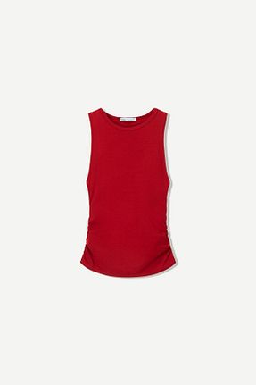 تیشرت قرمز زنانه یقه دگاژه Bershka - کد 905515625