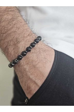 دستبند استیل (فولاد) مشکی مردانه سنگ طبیعی MITH SB TAKI - کد 904449788