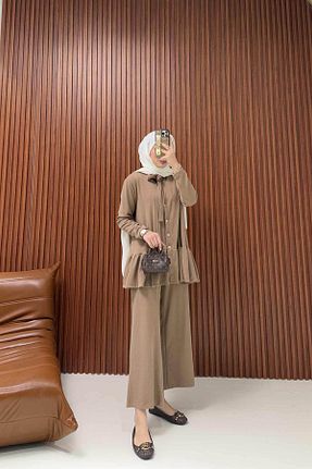 ست بالاتنه و پائین تنه حجاب بژ زنانه رگولار Melike Tatar - کد 873929400
