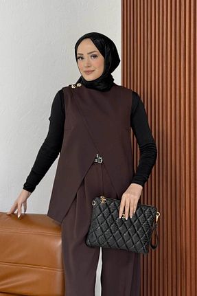 جلیقه حجاب قهوه ای Straight Melike Tatar - کد 890472063
