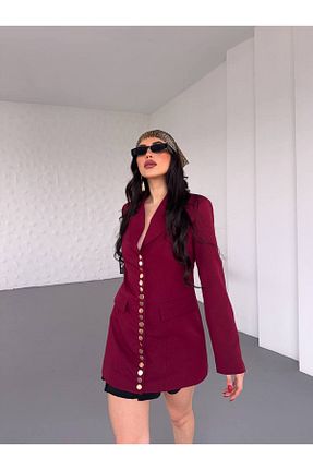 کت بلیزر زرشکی زنانه پنبه - الاستین ZF BUTİK - کد 905534451