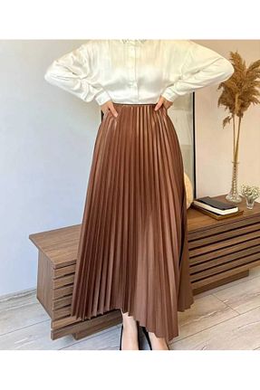 دامن قهوه ای زنانه چرم مصنوعی MYFAZEL - کد 905573034