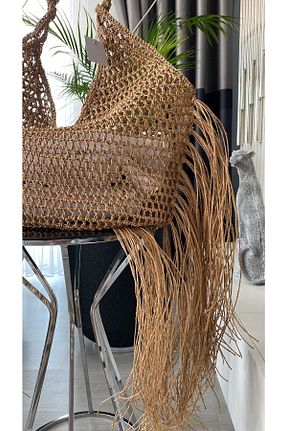 کیف ساحلی خاکی زنانه حصیر WOMANBAG - کد 734531212