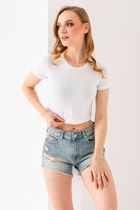 تیشرت سفید زنانه اسلیم فیت GİYSA - کد 895751838