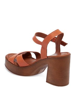 صندل نارنجی زنانه پاشنه ضخیم Tergan - کد 858592246