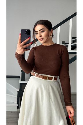 بلوز قهوه ای زنانه ساده Oslove - کد 905751657