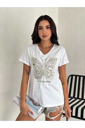 تیشرت سفید زنانه رگولار Esra Butik Hane - کد 892142798