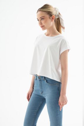 تیشرت سفید زنانه کراپ Fashion Friends - کد 905779450