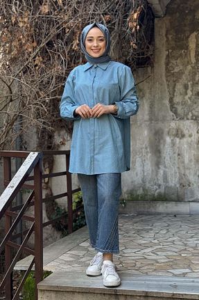 تونیک حجاب آبی زنانه %100 پنبه FUAT GÜRSEN - کد 905777155