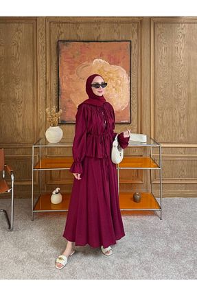 ست بالاتنه و پائین تنه زرشکی زنانه بافتنی Ahel - کد 905781662