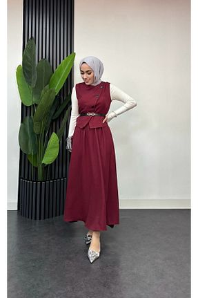 ست بالاتنه و پائین تنه حجاب زرشکی زنانه 3/4 Boy ışık tesettur - کد 905794062