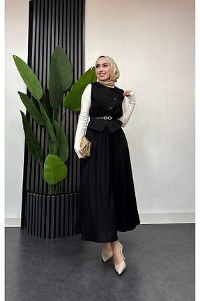 ست بالاتنه و پائین تنه حجاب مشکی زنانه 3/4 Boy ışık tesettur - کد 905793868