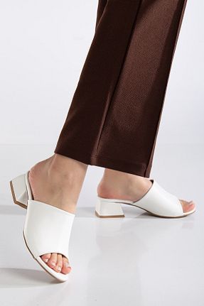 دمپائی سفید زنانه چرم مصنوعی Freya Shoes - کد 905838273