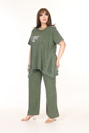 ست بالاتنه و پائین تنه سایز بزرگ خاکی زنانه فاق نرمال özle fashion - کد 906419824