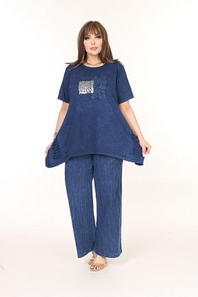 ست بالاتنه و پائین تنه سایز بزرگ سرمه ای زنانه فاق نرمال özle fashion - کد 906419782